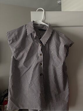 Zara Brown and White Vertical Stripe Button-Up